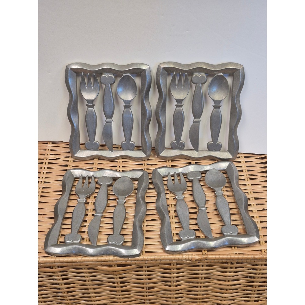 Vintage Set 4 Cast Aluminum Trivets Kitchen Wall Decor MCM Danish Modern Retro